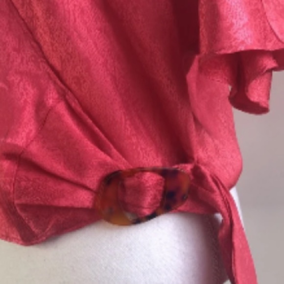 Kensie Wrap Belted Shiny Blouse - Picture 5 of 9